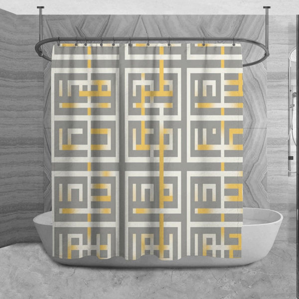 Bless international Greek Key Shower Curtain Pattern Bathroom Decor